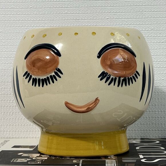 Big Bulgy Eye Face Ceramic Pedestal Planter Flower Pot Multi HANDMADE - Picture 8 of 17